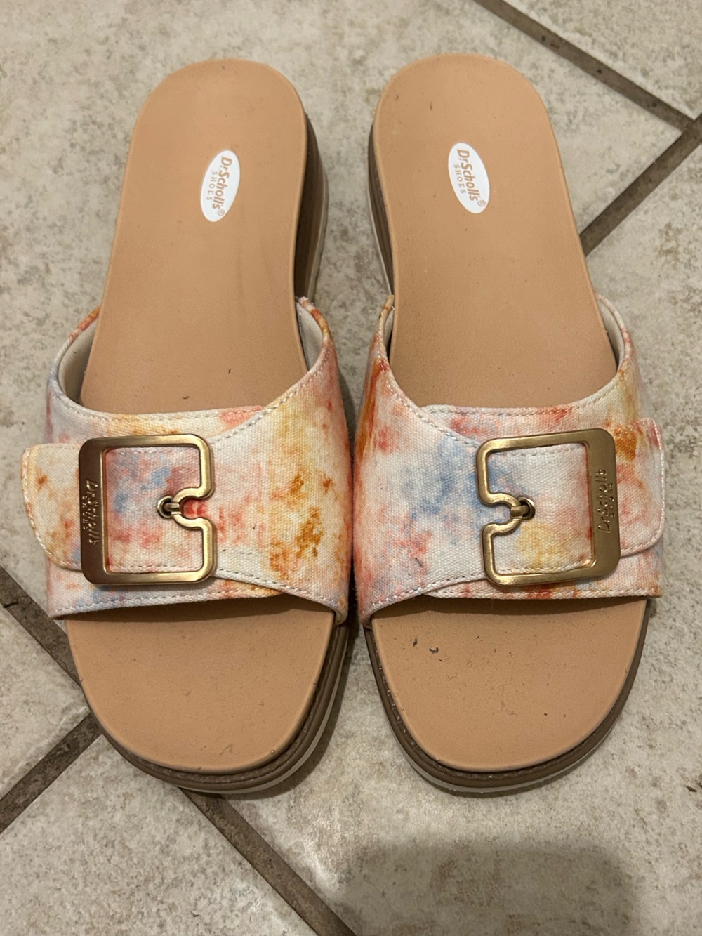 Dr. Scholl's Multi-Color Watercolor Buckle Slide Sandals
